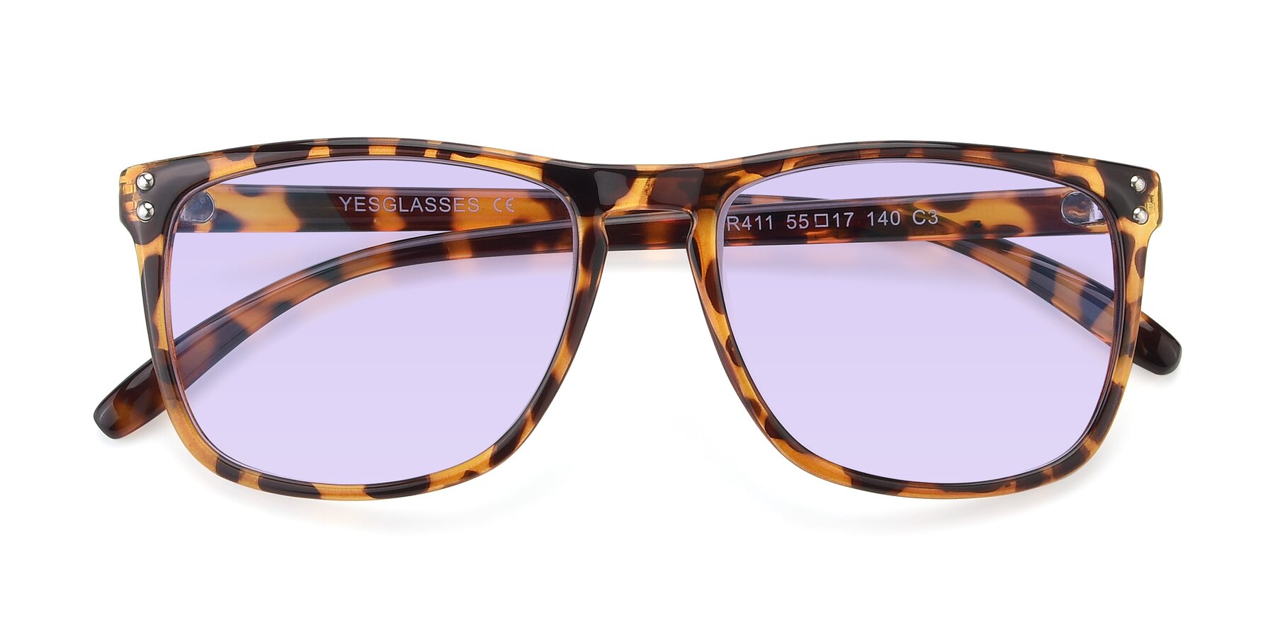 Folded Front of SSR411 in Translucent Orange Tortoise with Light Purple Tinted Lenses
