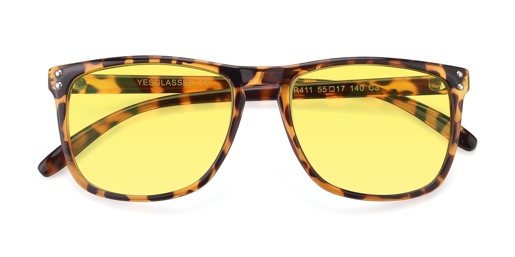 Folded Front of SSR411 in Translucent Orange Tortoise with Medium Yellow Tinted Lenses