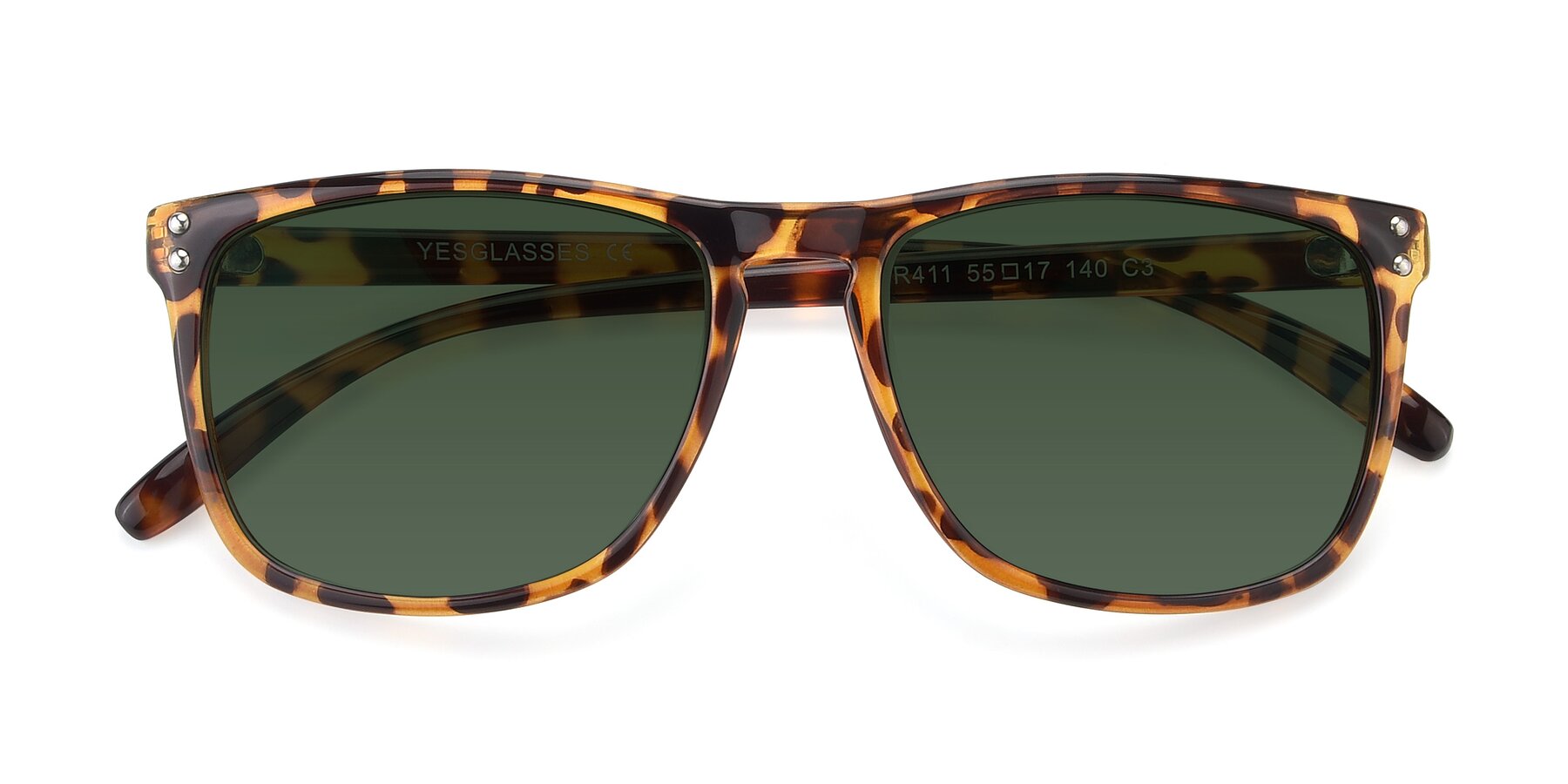 Folded Front of SSR411 in Translucent Orange Tortoise with Green Tinted Lenses