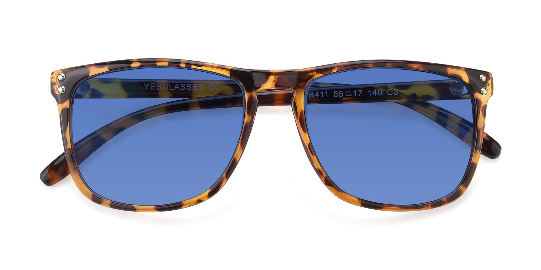 Folded Front of SSR411 in Translucent Orange Tortoise with Blue Tinted Lenses