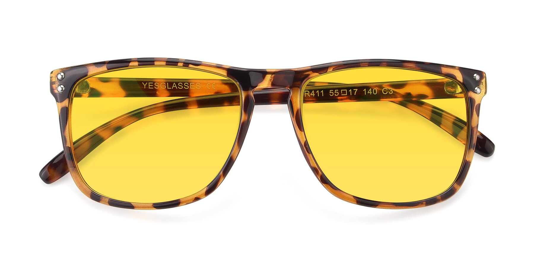 Folded Front of SSR411 in Translucent Orange Tortoise with Yellow Tinted Lenses