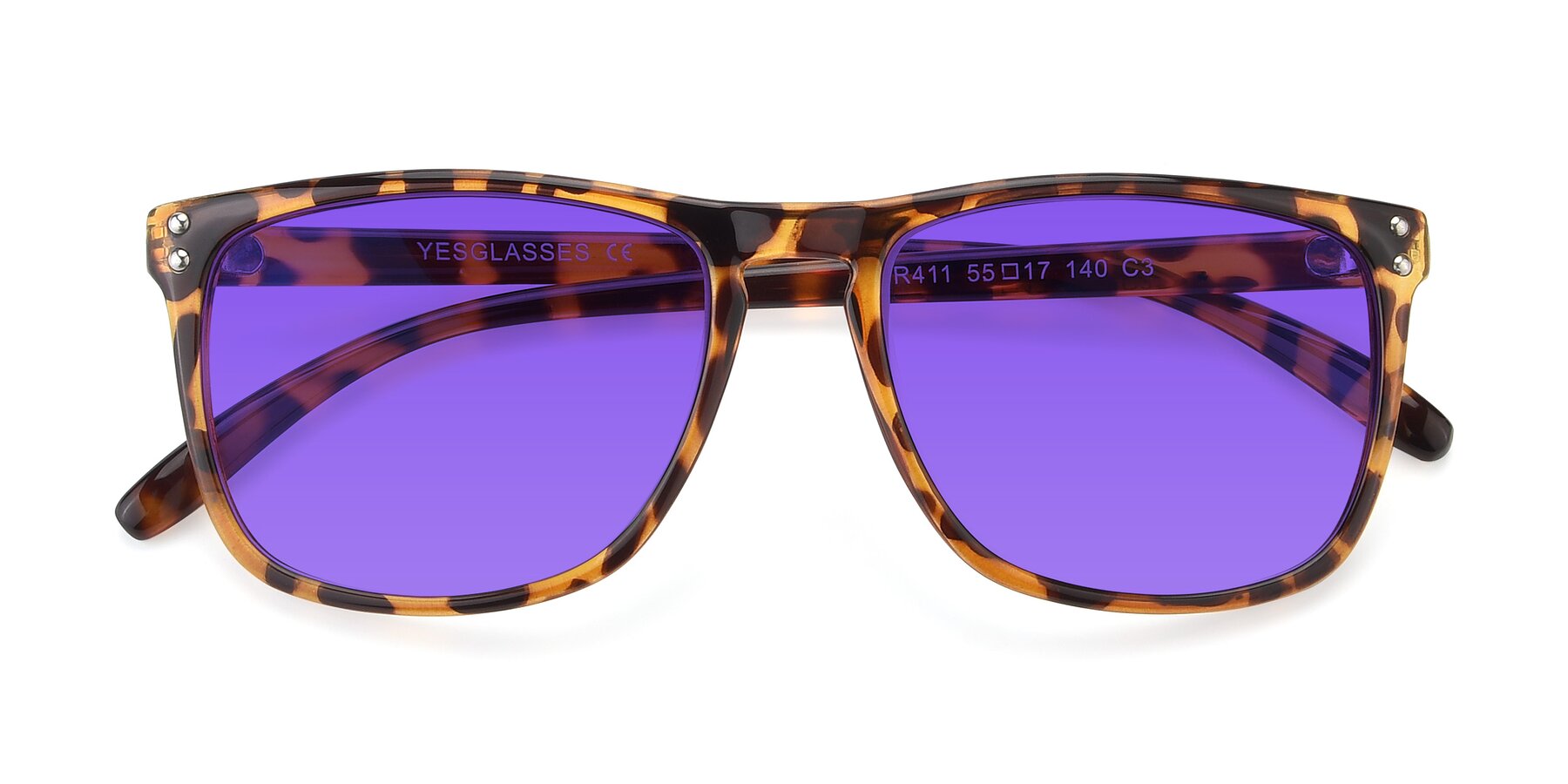 Folded Front of SSR411 in Translucent Orange Tortoise with Purple Tinted Lenses