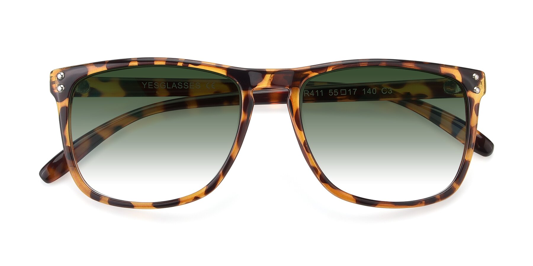 Folded Front of SSR411 in Translucent Orange Tortoise with Green Gradient Lenses