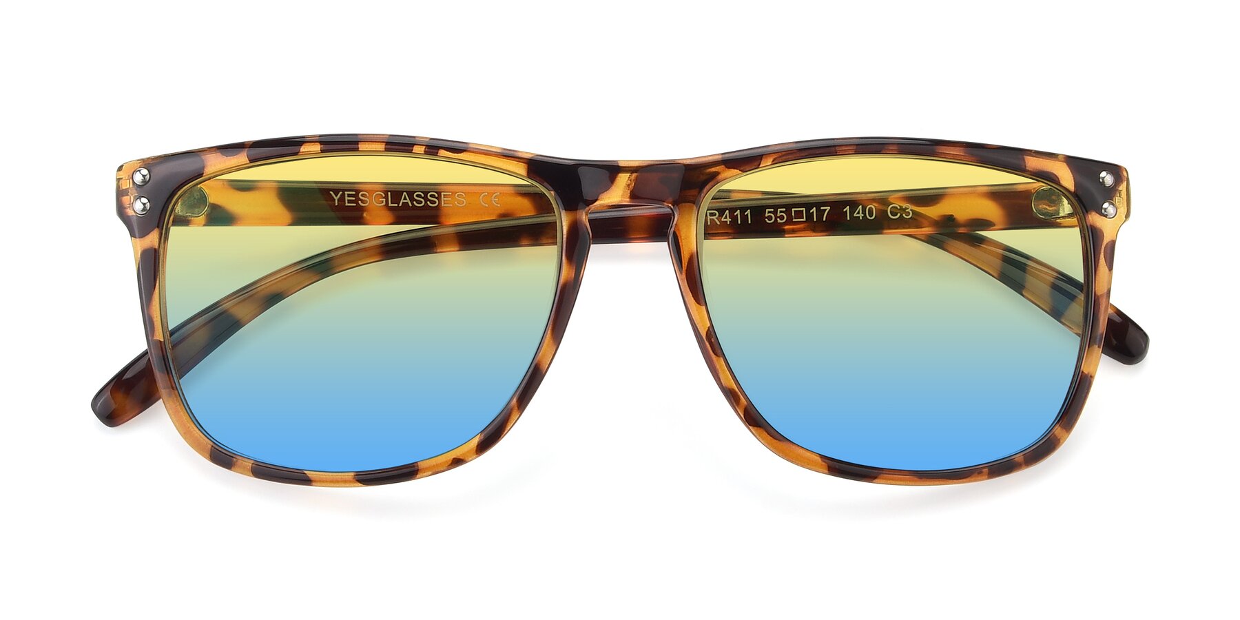 Folded Front of SSR411 in Translucent Orange Tortoise with Yellow / Blue Gradient Lenses