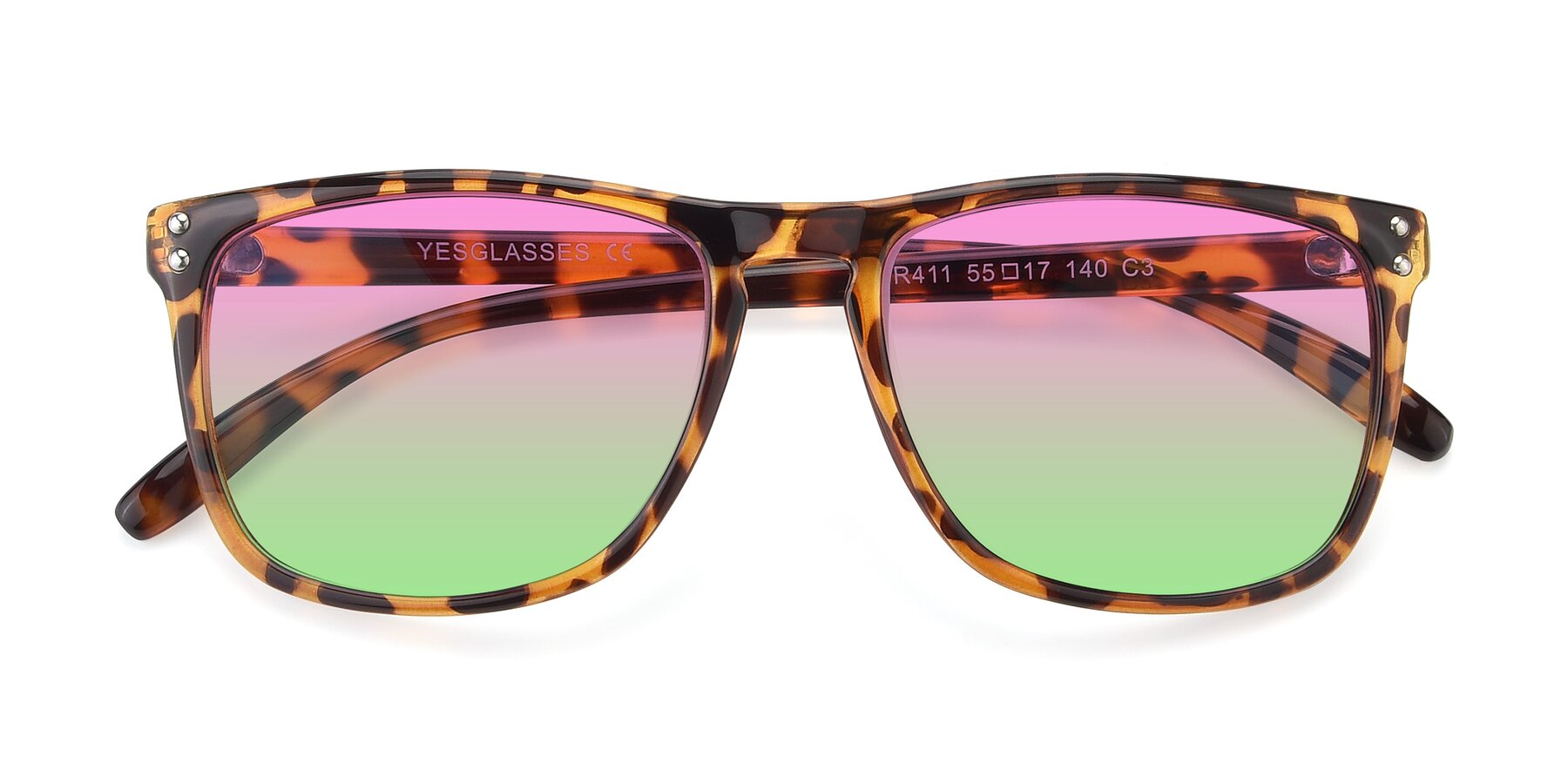 Folded Front of SSR411 in Translucent Orange Tortoise with Pink / Green Gradient Lenses