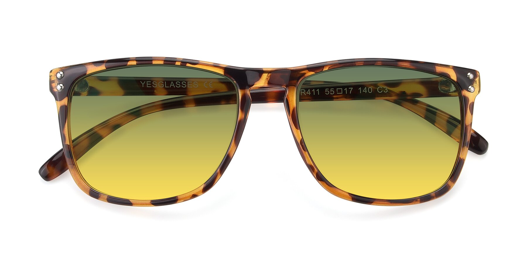 Folded Front of SSR411 in Translucent Orange Tortoise with Green / Yellow Gradient Lenses