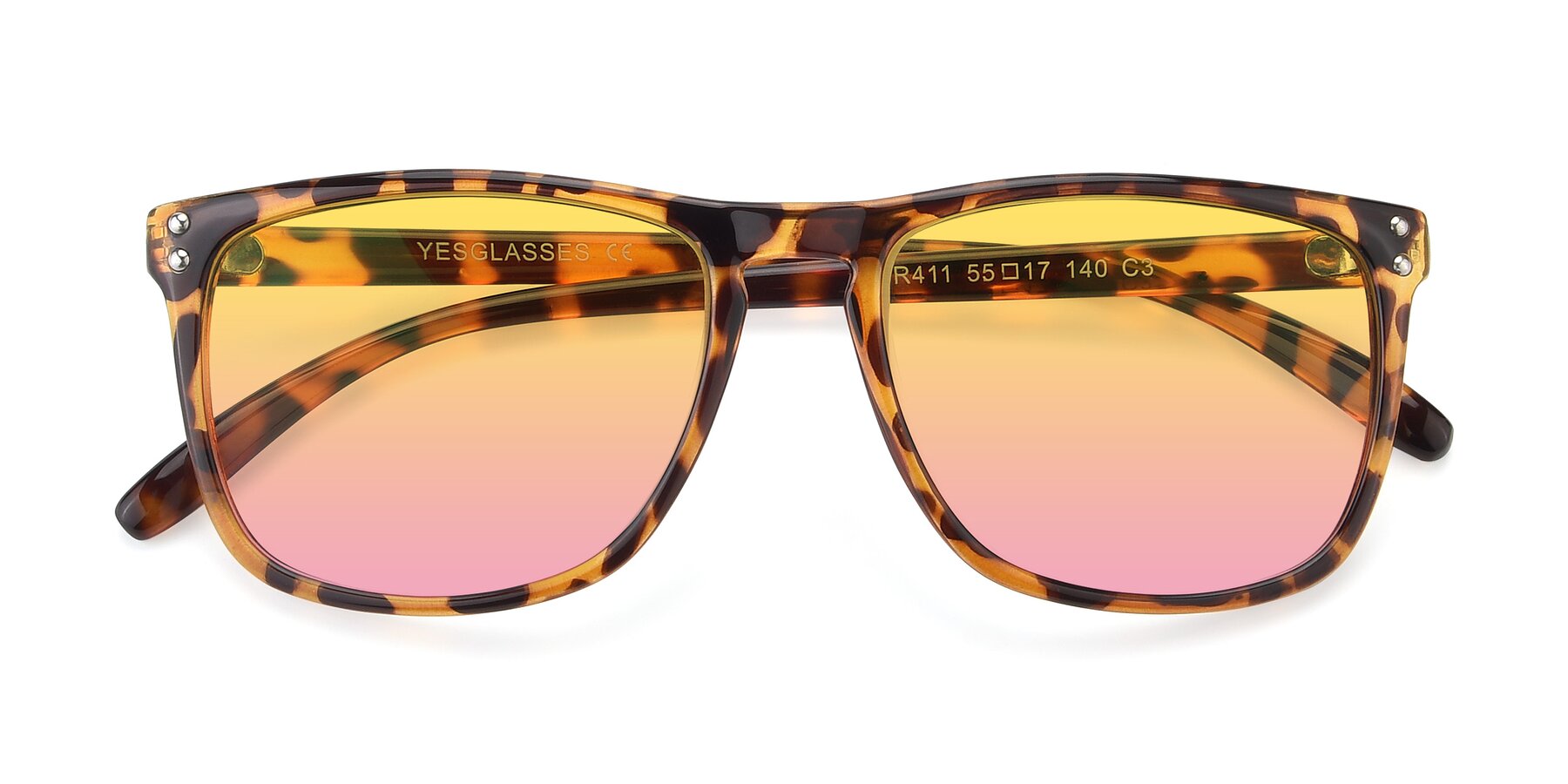 Folded Front of SSR411 in Translucent Orange Tortoise with Yellow / Pink Gradient Lenses