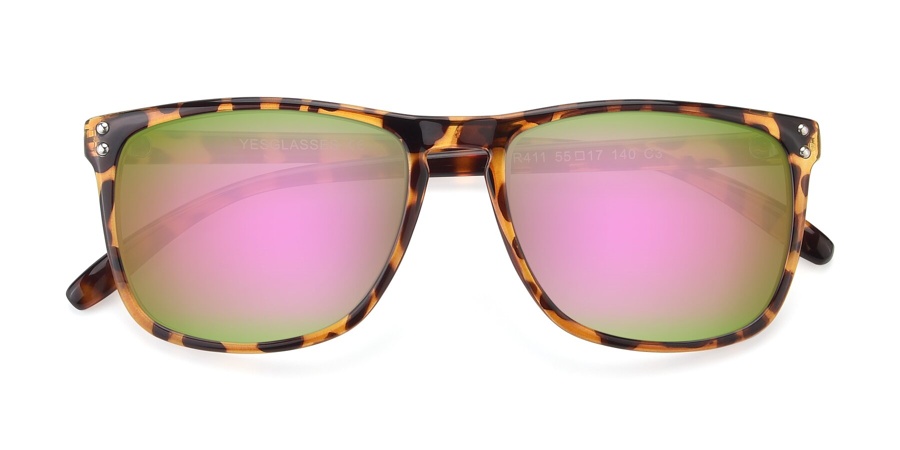 Folded Front of SSR411 in Translucent Orange Tortoise with Pink Mirrored Lenses