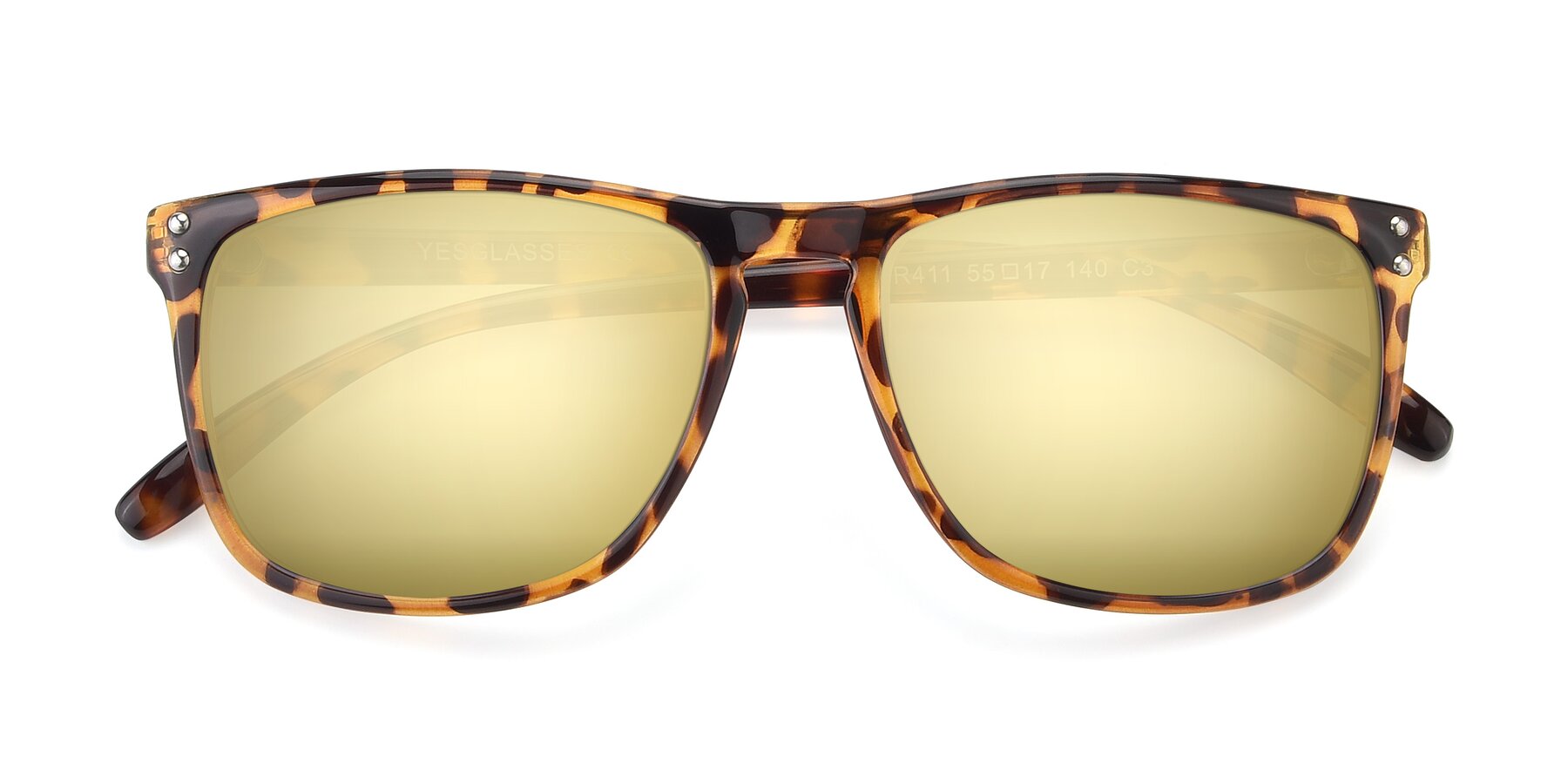 Folded Front of SSR411 in Translucent Orange Tortoise with Gold Mirrored Lenses