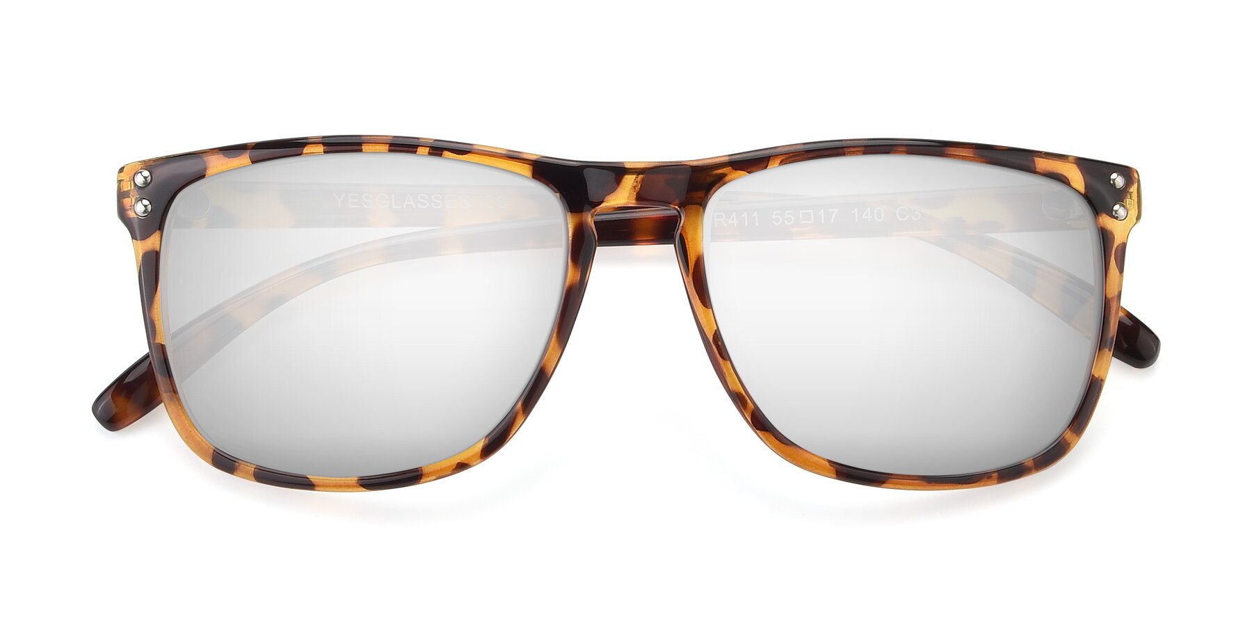Folded Front of SSR411 in Translucent Orange Tortoise with Silver Mirrored Lenses