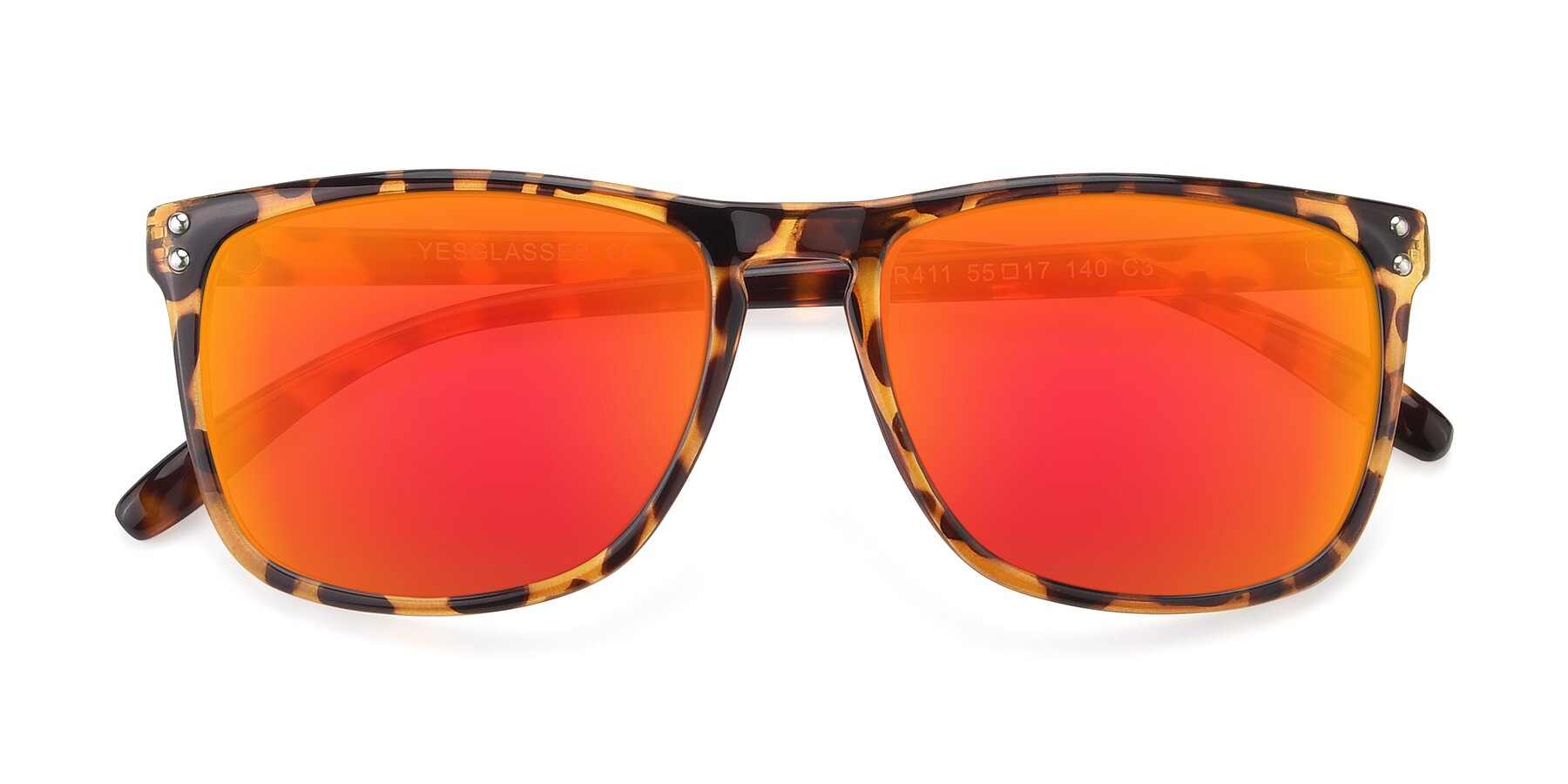Folded Front of SSR411 in Translucent Orange Tortoise with Red Gold Mirrored Lenses