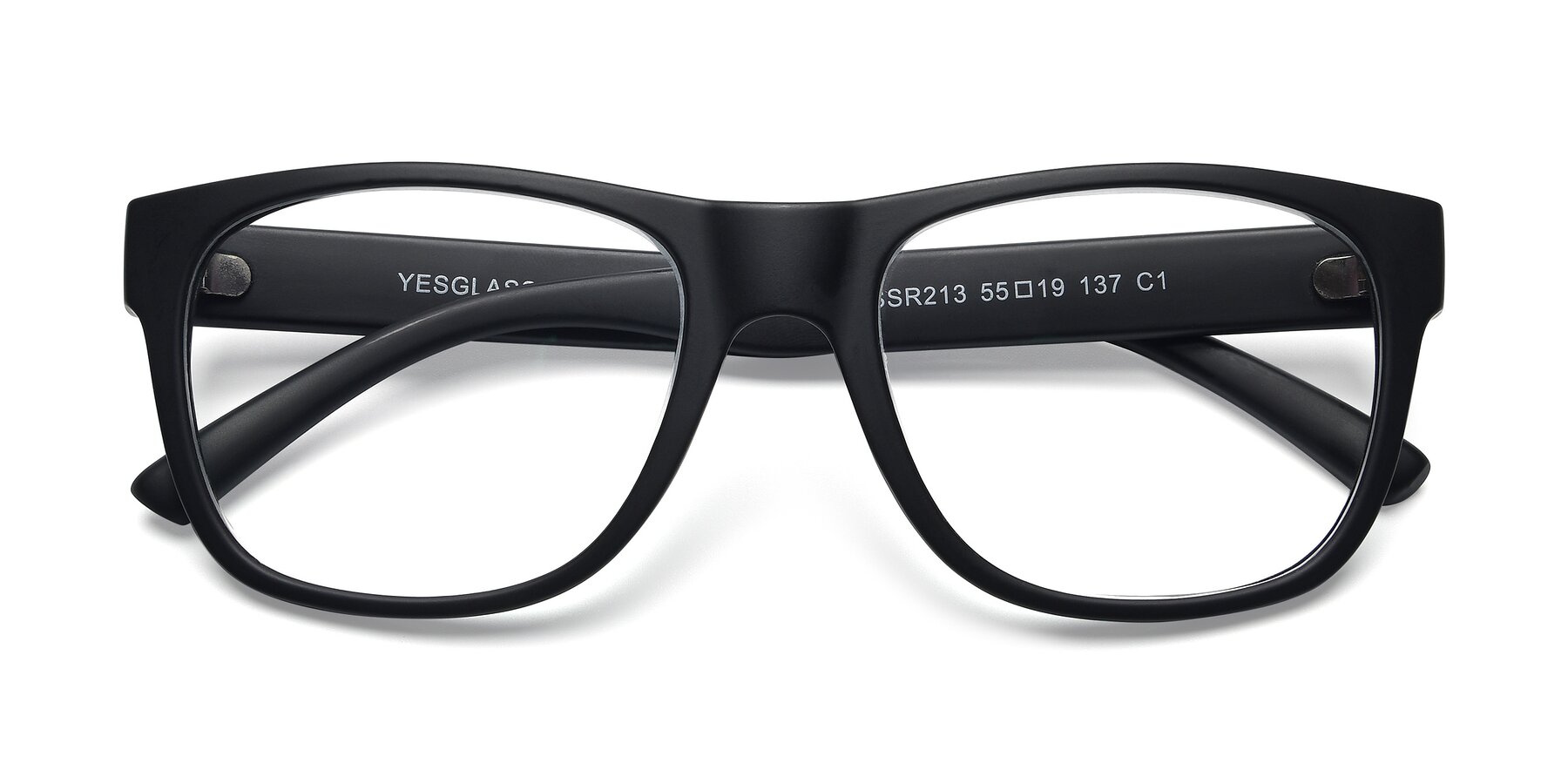 Folded Front of SSR213 in Matte Black with Clear Reading Eyeglass Lenses