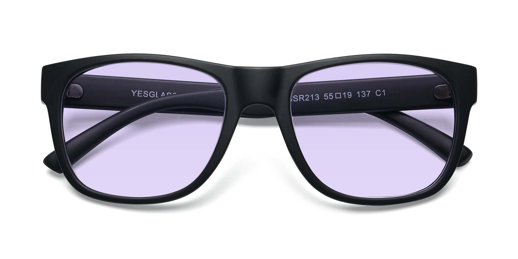 Folded Front of SSR213 in Matte Black with Light Purple Tinted Lenses