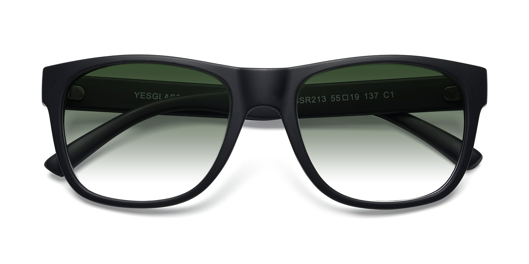 Folded Front of SSR213 in Matte Black with Green Gradient Lenses