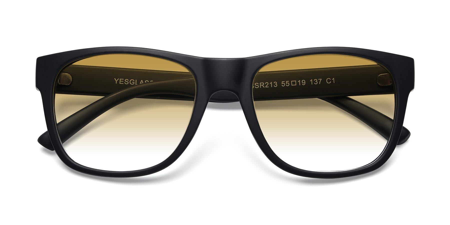 Folded Front of SSR213 in Matte Black with Champagne Gradient Lenses