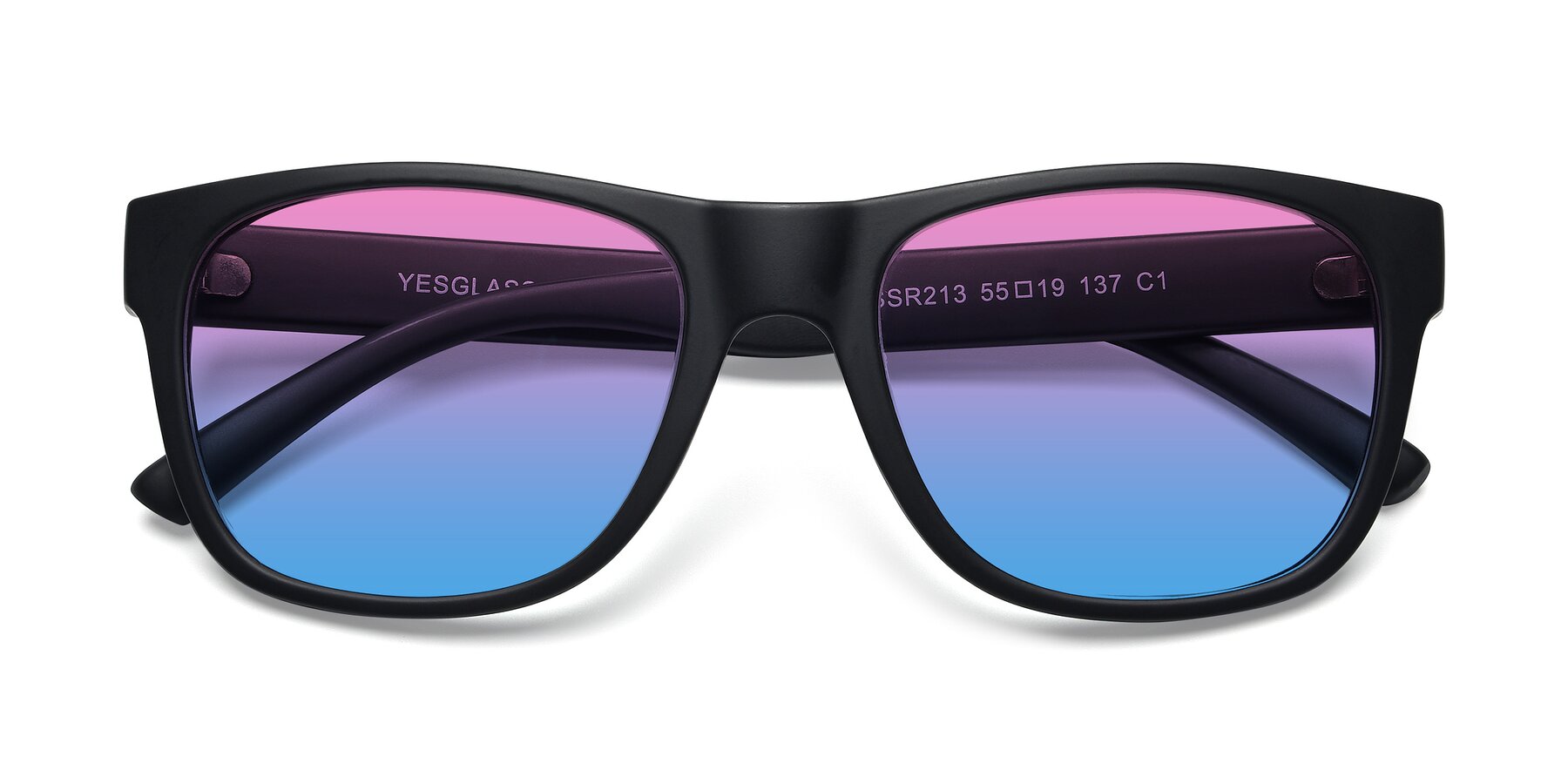 Folded Front of SSR213 in Matte Black with Pink / Blue Gradient Lenses