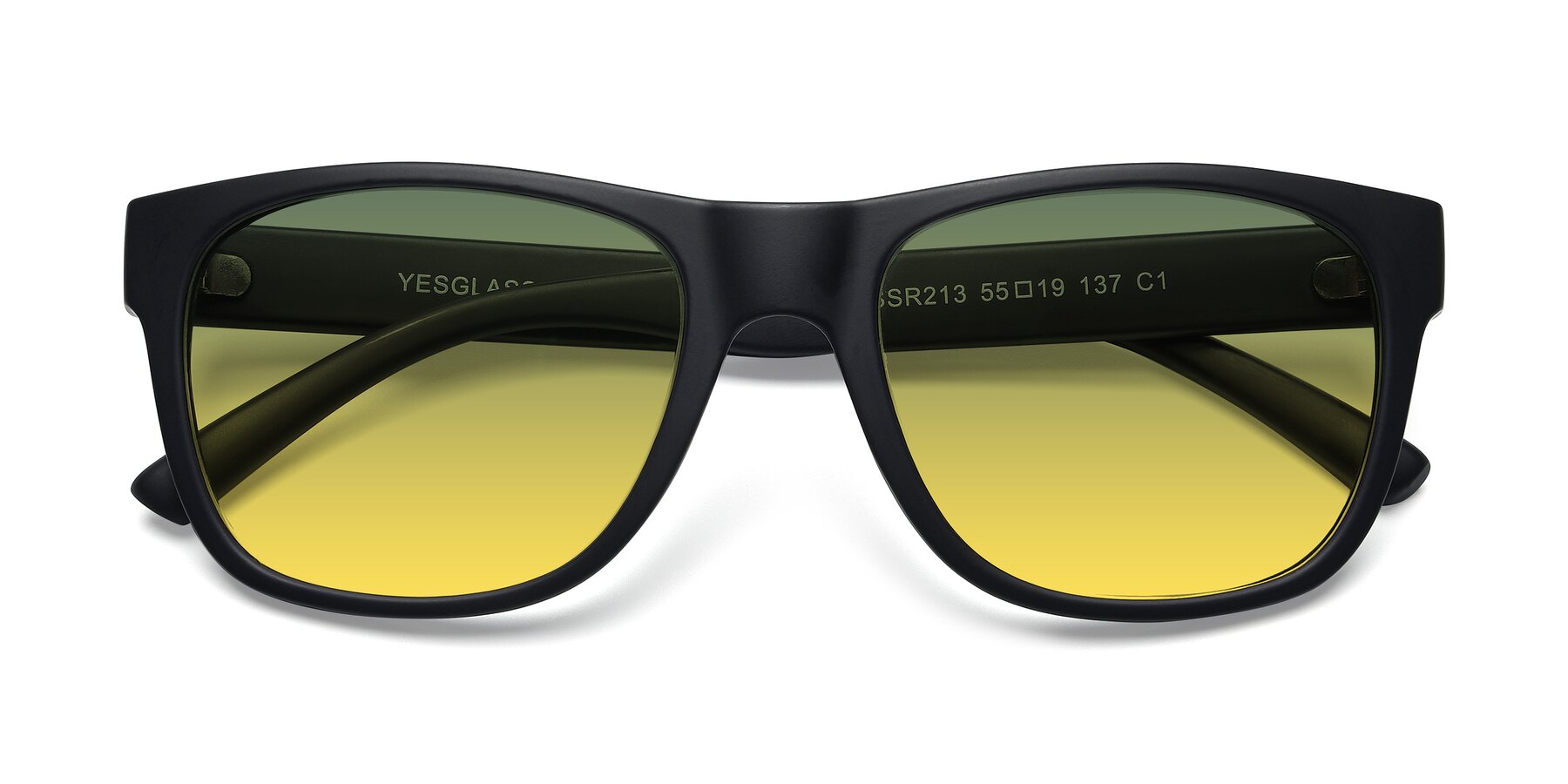 Folded Front of SSR213 in Matte Black with Green / Yellow Gradient Lenses