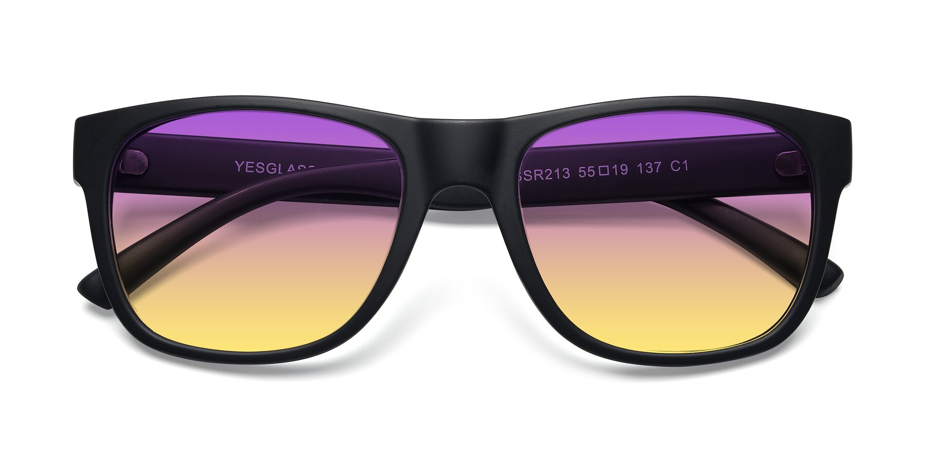 Folded Front of SSR213 in Matte Black with Purple / Yellow Gradient Lenses