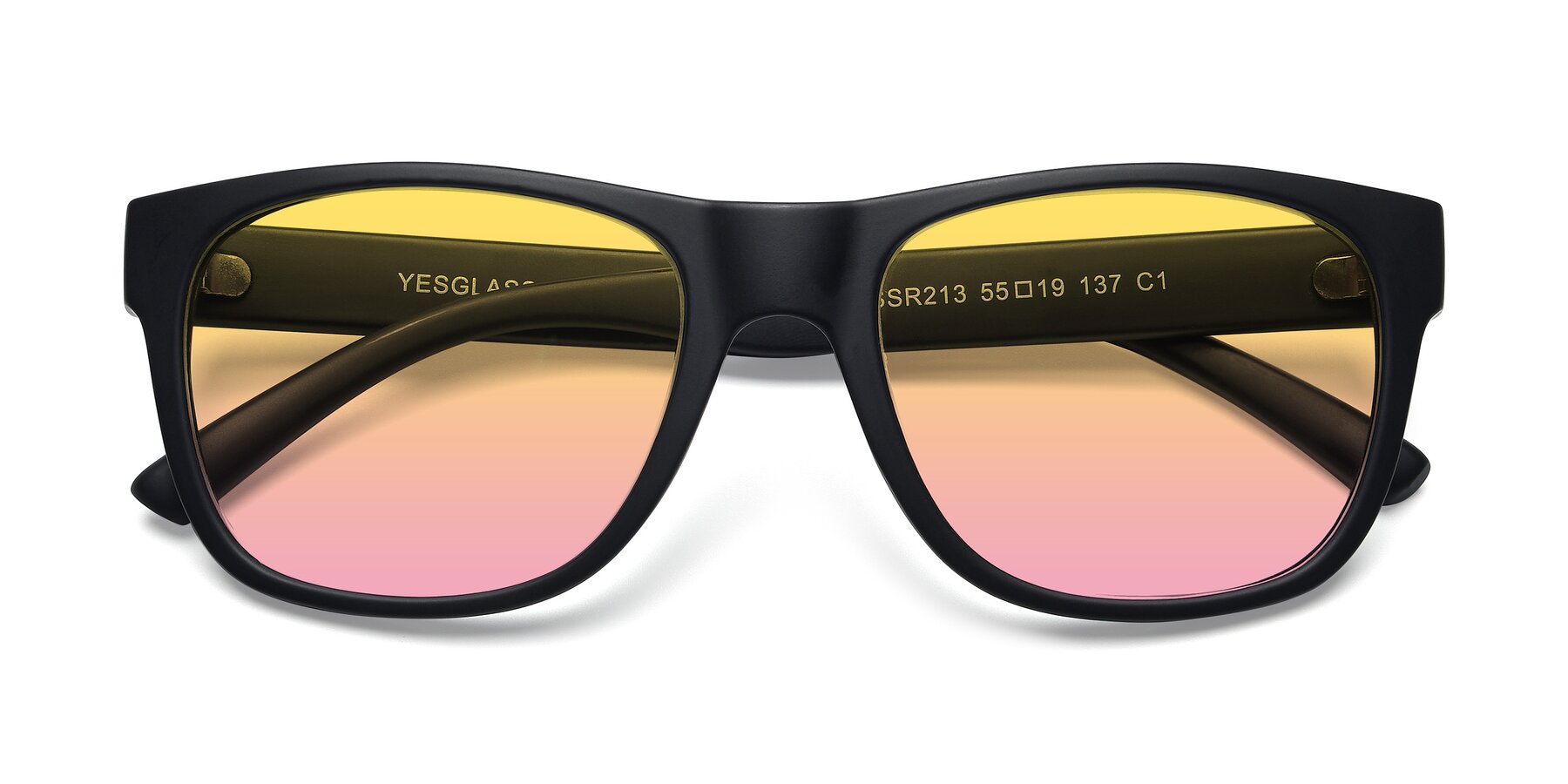 Folded Front of SSR213 in Matte Black with Yellow / Pink Gradient Lenses
