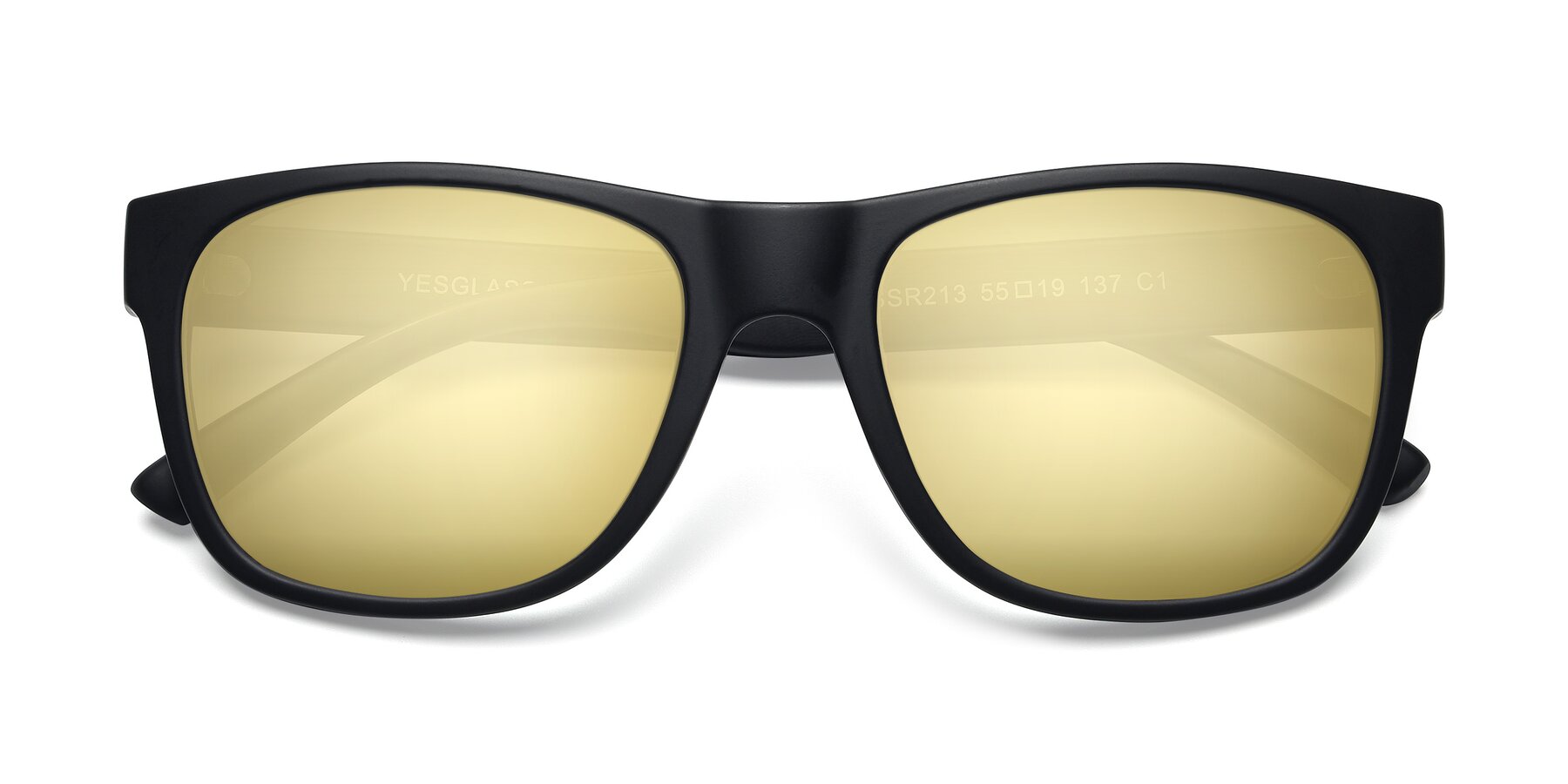 Folded Front of SSR213 in Matte Black with Gold Mirrored Lenses