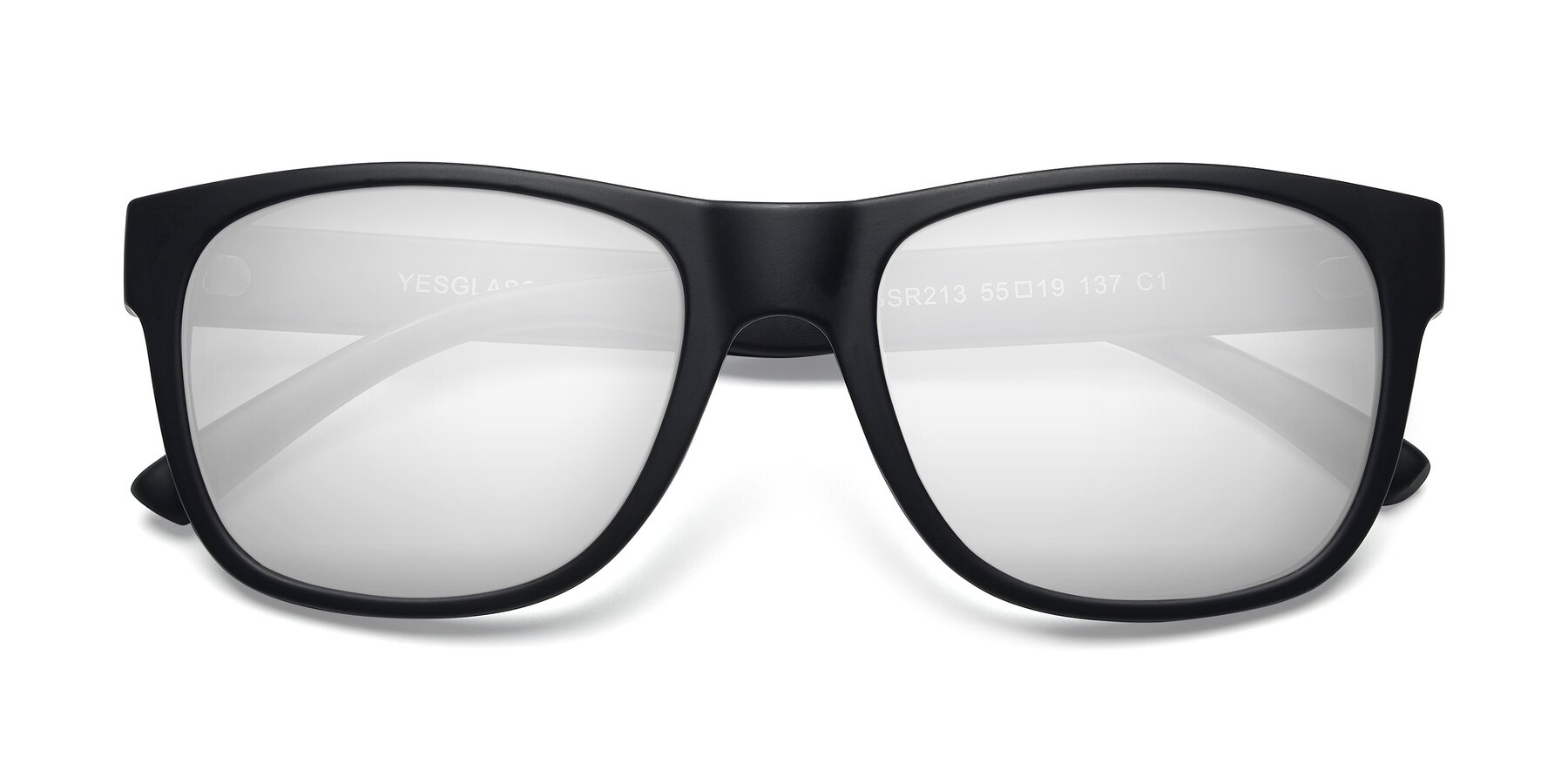 Folded Front of SSR213 in Matte Black with Silver Mirrored Lenses