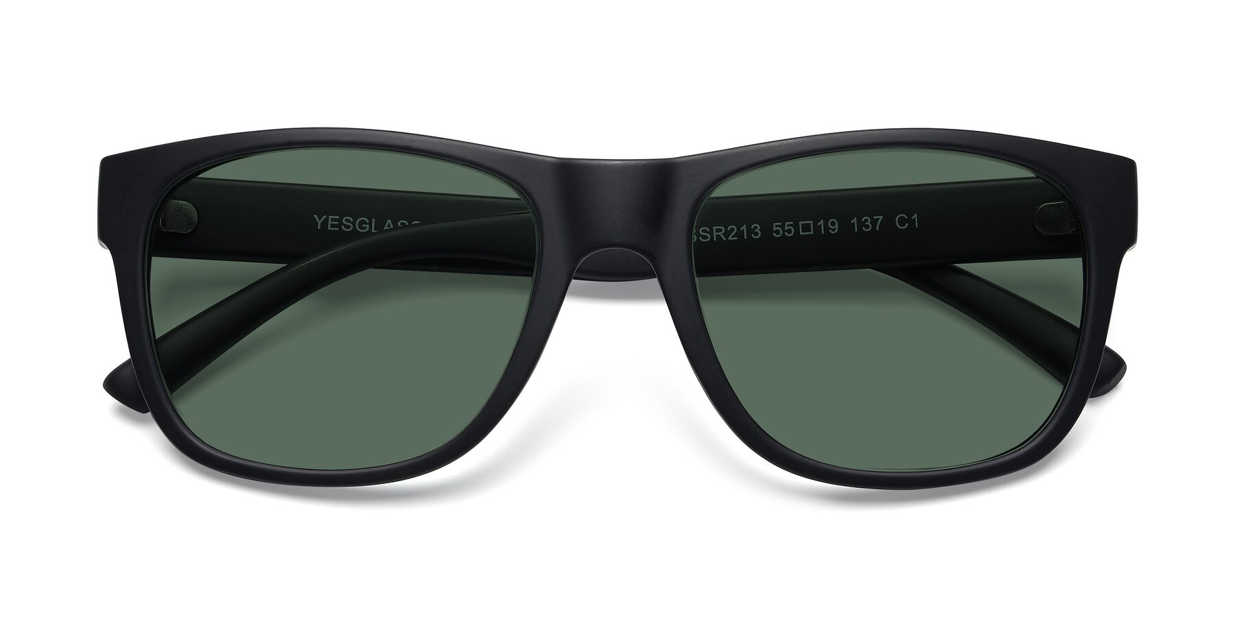 Folded Front of SSR213 in Matte Black with Green Polarized Lenses