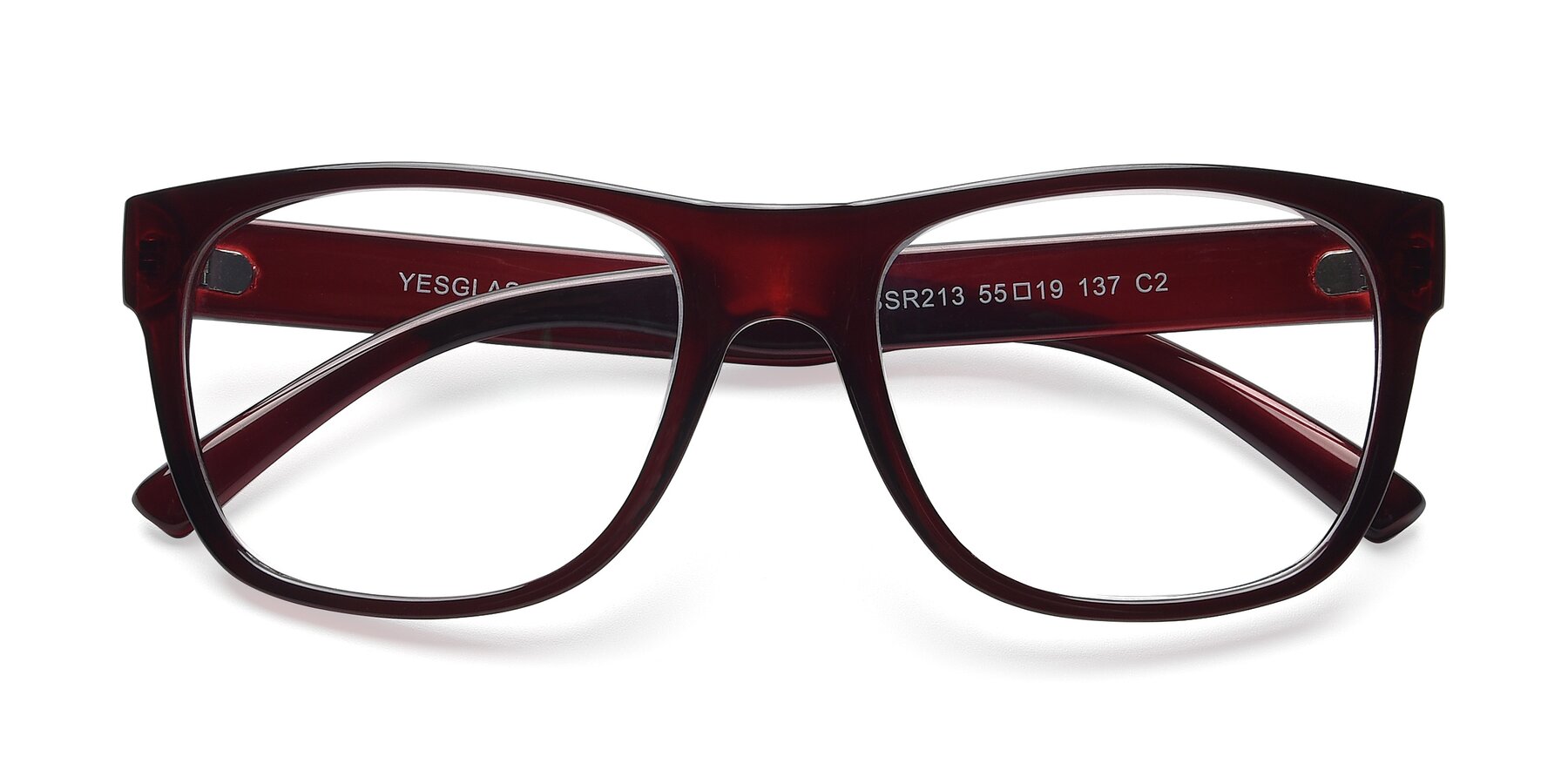Folded Front of SSR213 in Wine with Clear Reading Eyeglass Lenses