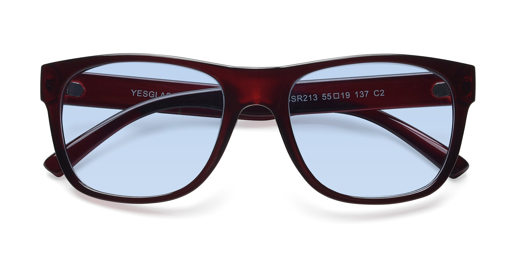 Folded Front of SSR213 in Wine with Light Blue Tinted Lenses