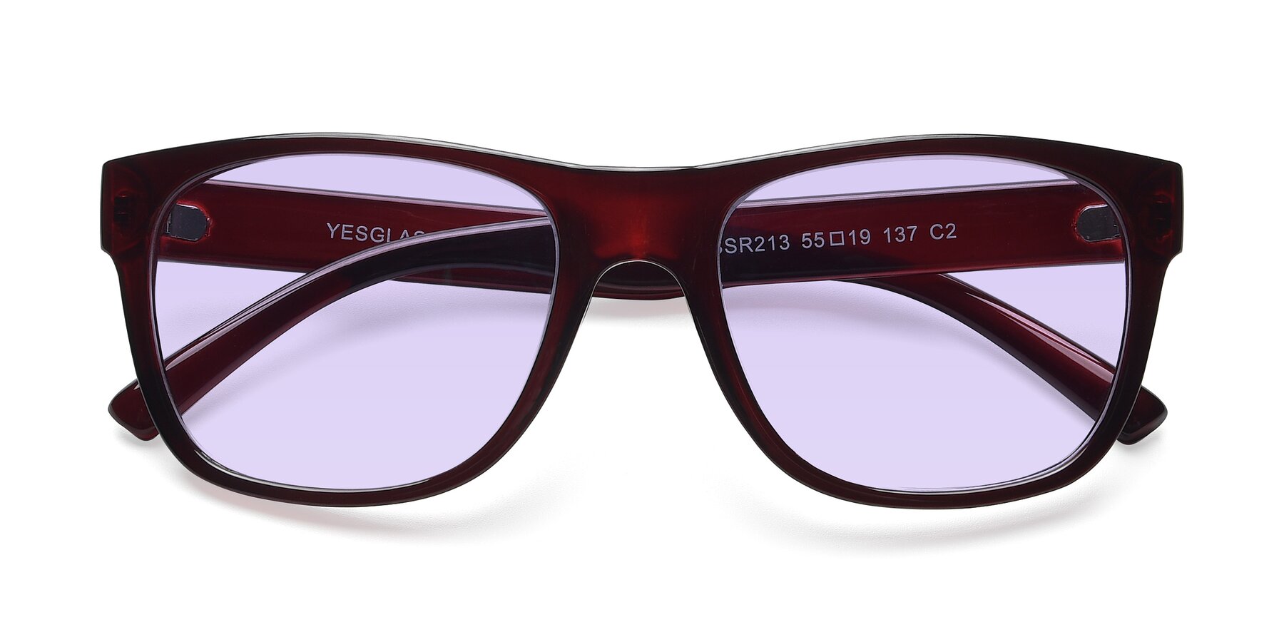 Folded Front of SSR213 in Wine with Light Purple Tinted Lenses