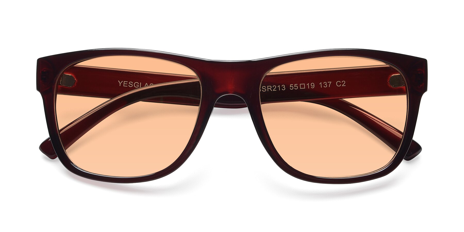 Folded Front of SSR213 in Wine with Light Orange Tinted Lenses