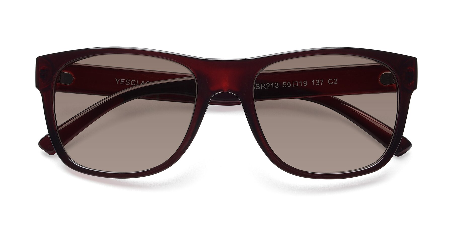 Folded Front of SSR213 in Wine with Medium Brown Tinted Lenses