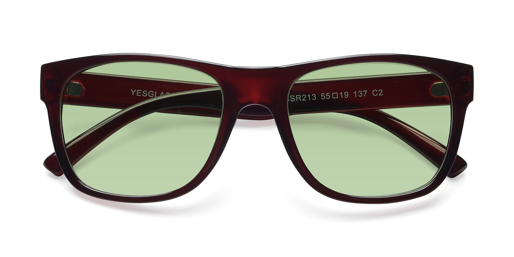 Folded Front of SSR213 in Wine with Medium Green Tinted Lenses