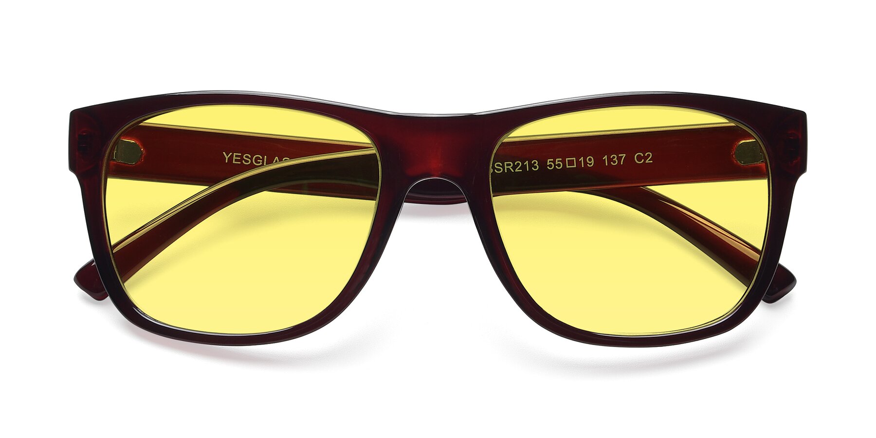 Folded Front of SSR213 in Wine with Medium Yellow Tinted Lenses