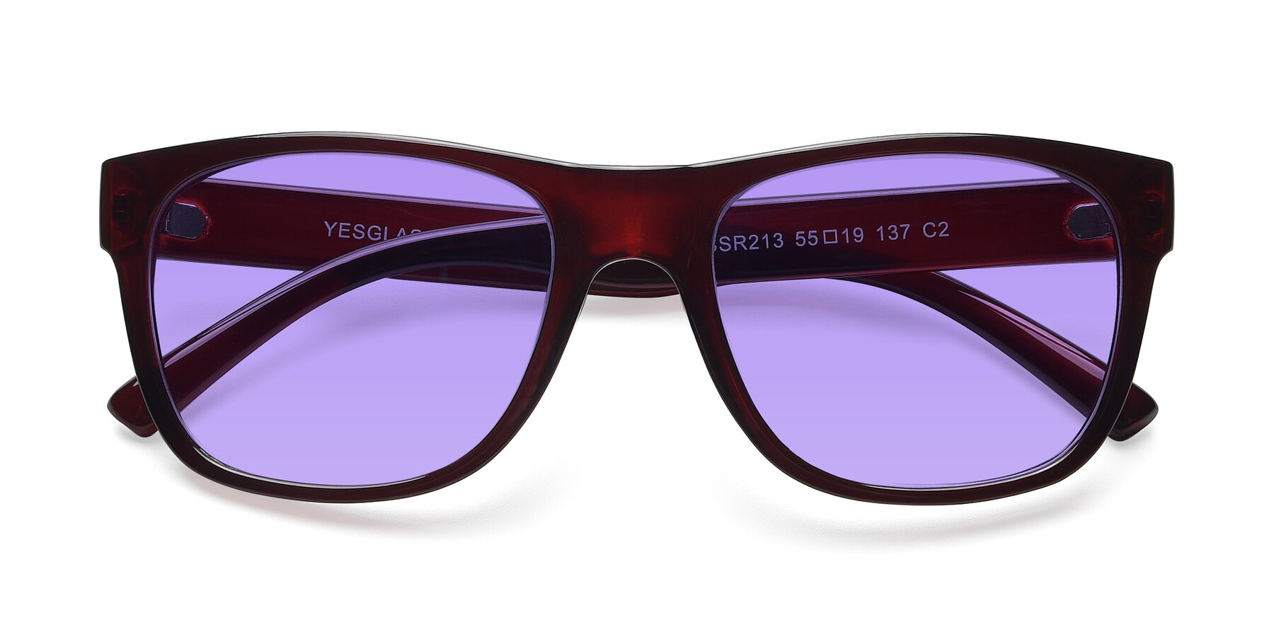 Folded Front of SSR213 in Wine with Medium Purple Tinted Lenses