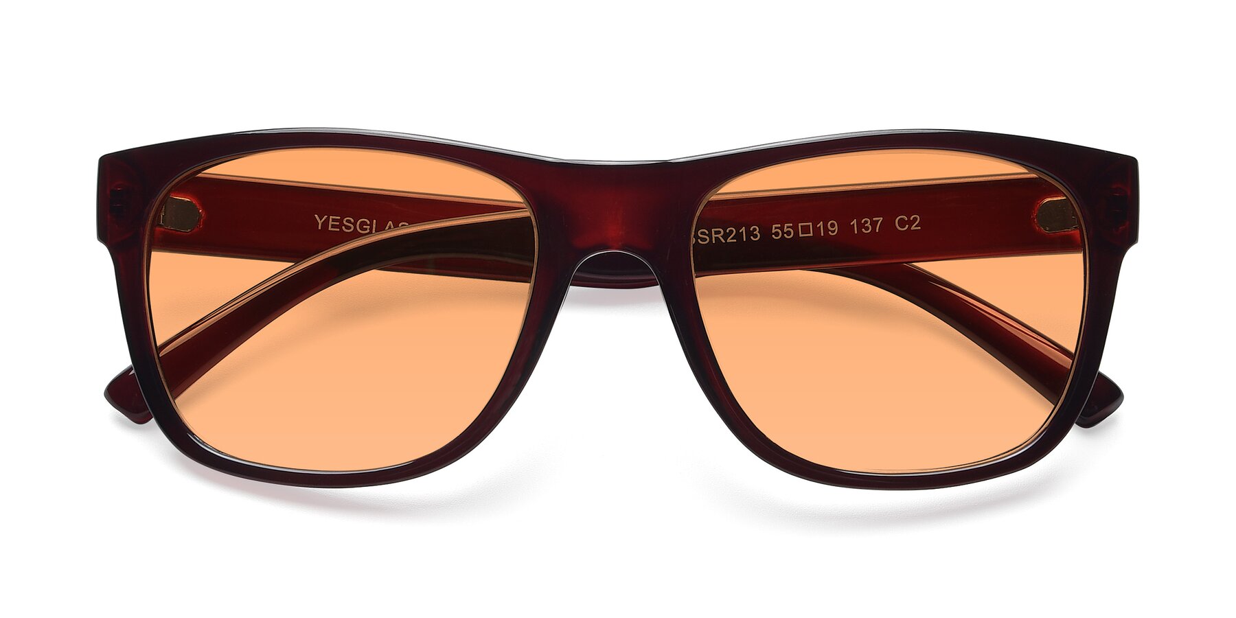 Folded Front of SSR213 in Wine with Medium Orange Tinted Lenses