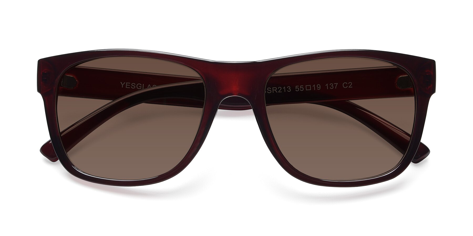 Folded Front of SSR213 in Wine with Brown Tinted Lenses