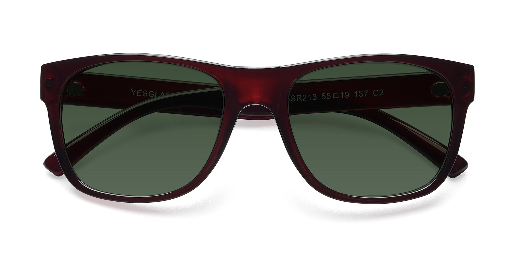 Folded Front of SSR213 in Wine with Green Tinted Lenses