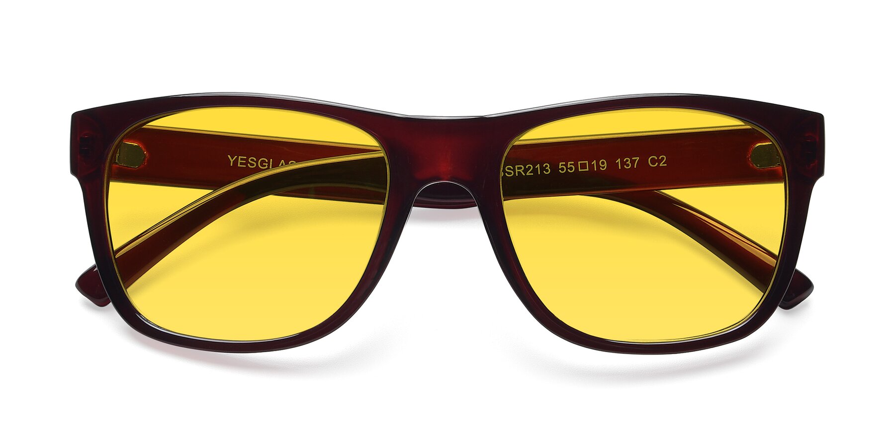 Folded Front of SSR213 in Wine with Yellow Tinted Lenses