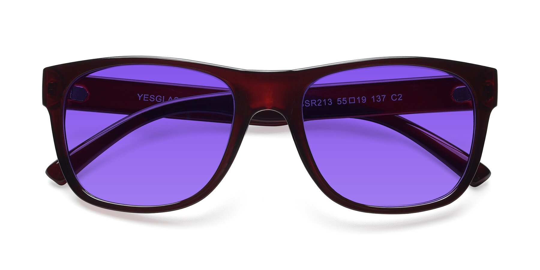 Folded Front of SSR213 in Wine with Purple Tinted Lenses