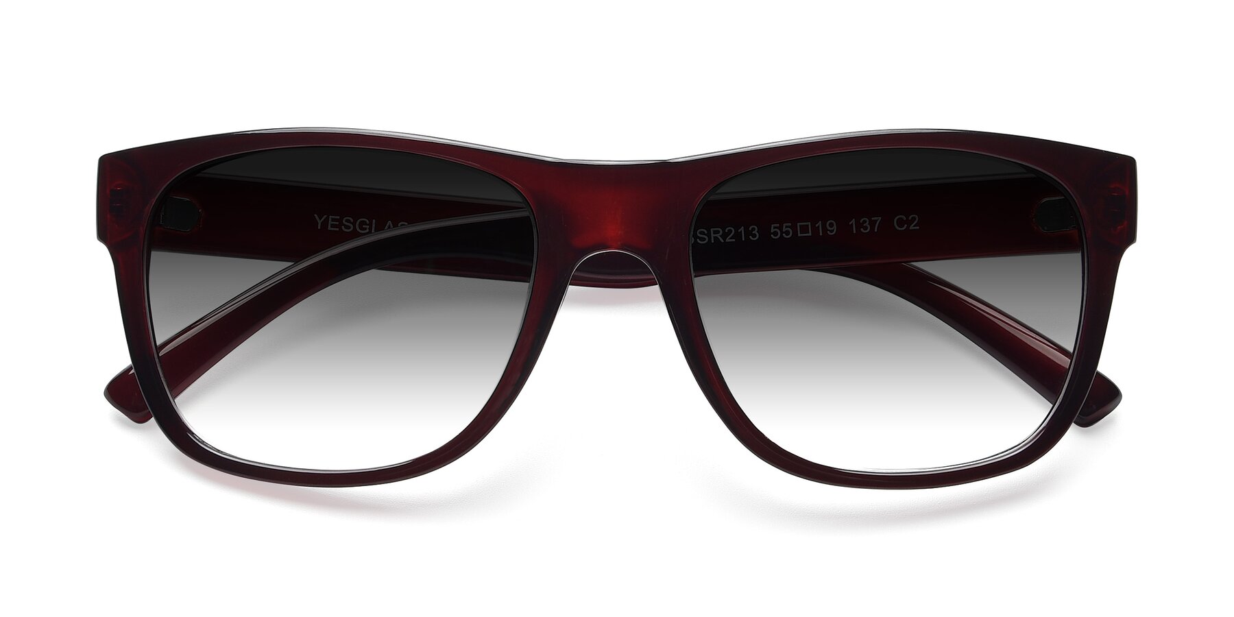 Folded Front of SSR213 in Wine with Gray Gradient Lenses