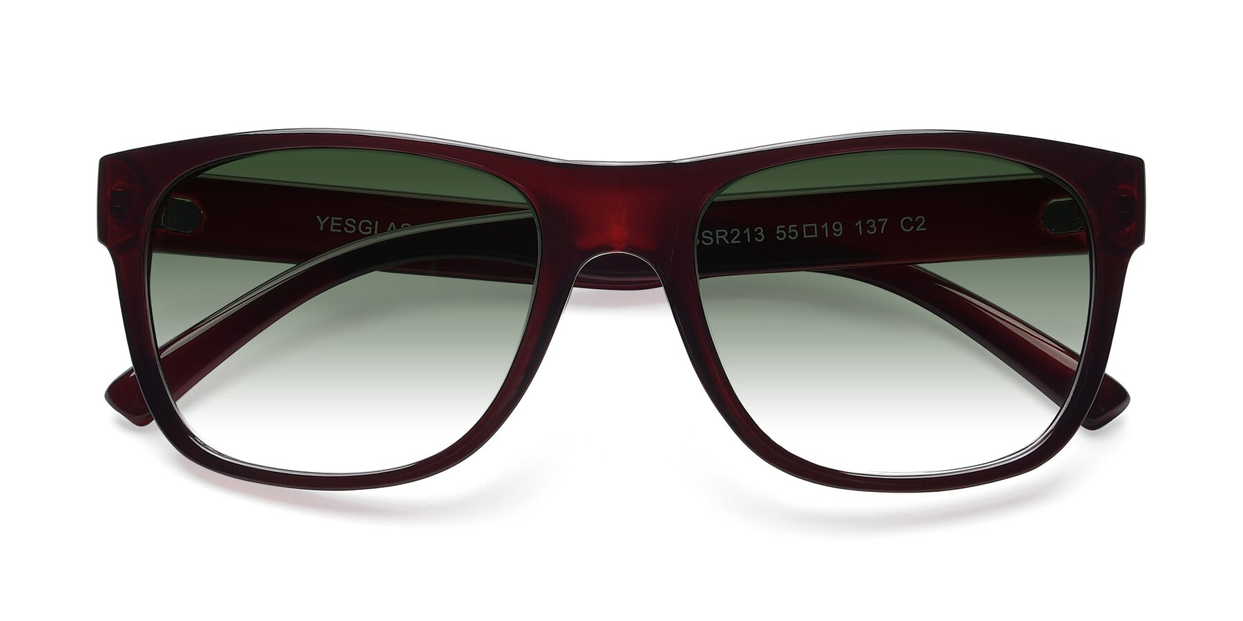 Folded Front of SSR213 in Wine with Green Gradient Lenses