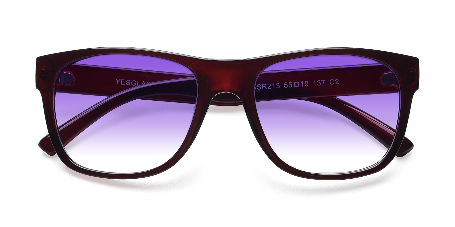 Folded Front of SSR213 in Wine with Purple Gradient Lenses