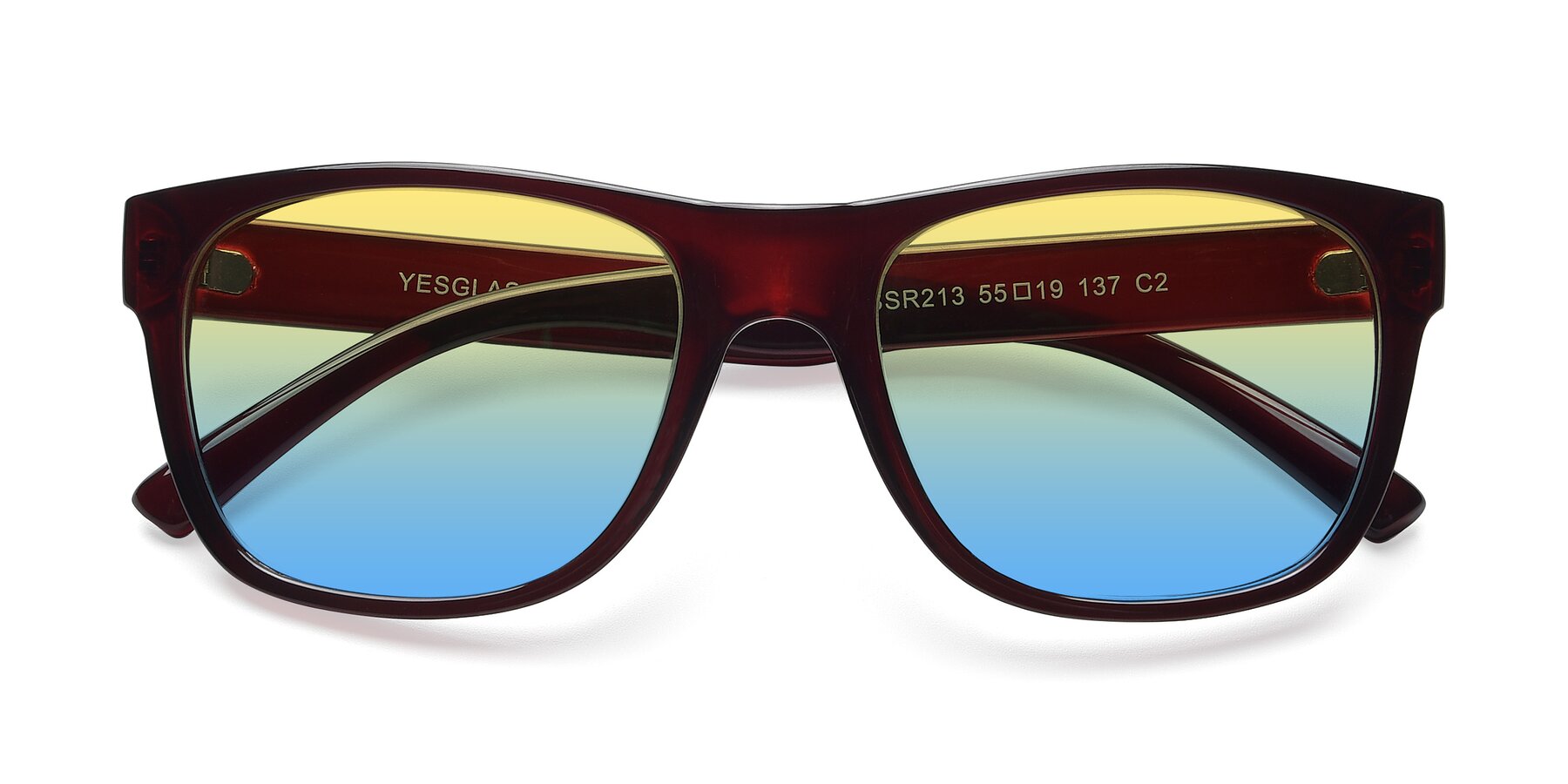Folded Front of SSR213 in Wine with Yellow / Blue Gradient Lenses