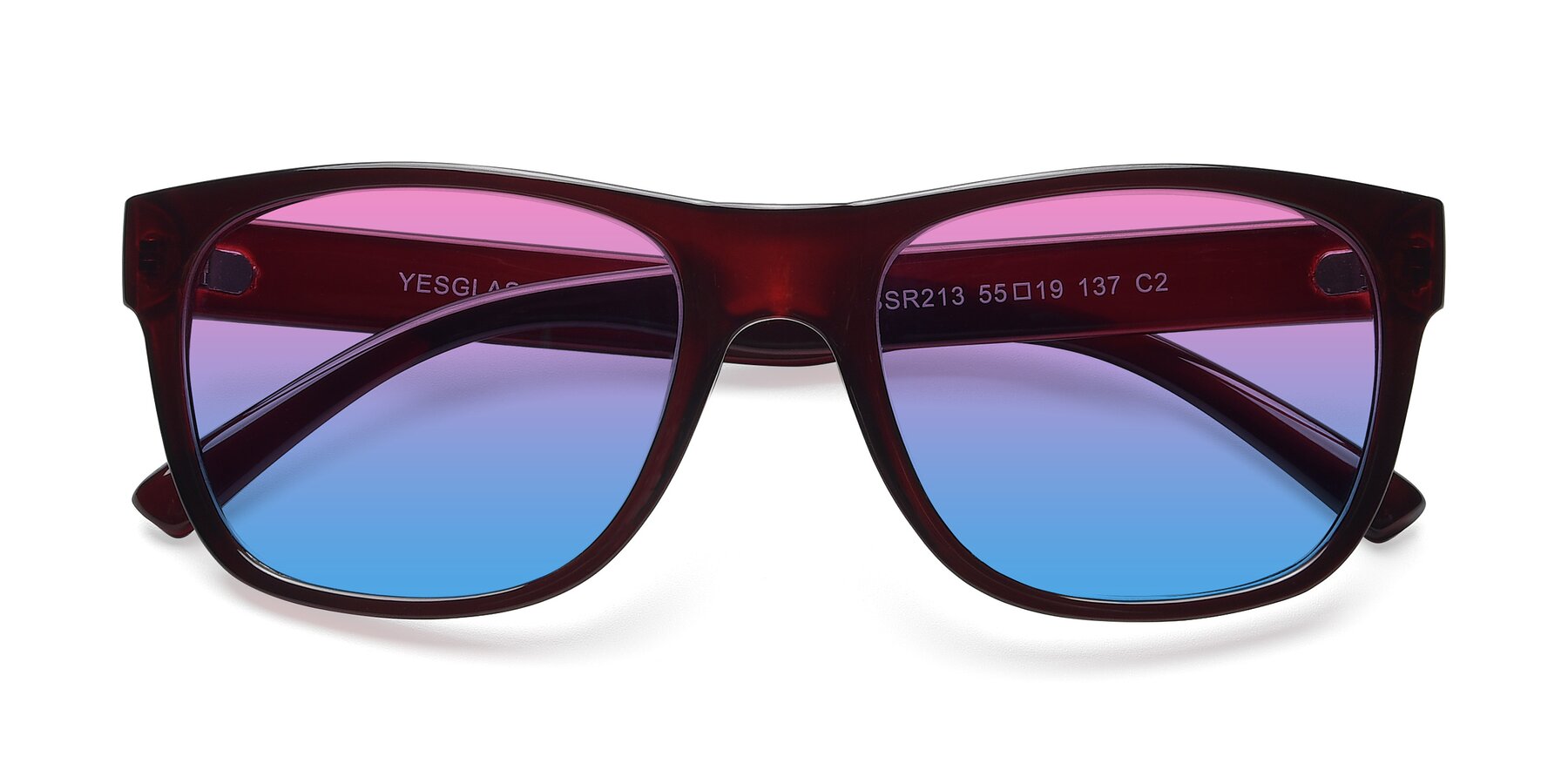 Folded Front of SSR213 in Wine with Pink / Blue Gradient Lenses
