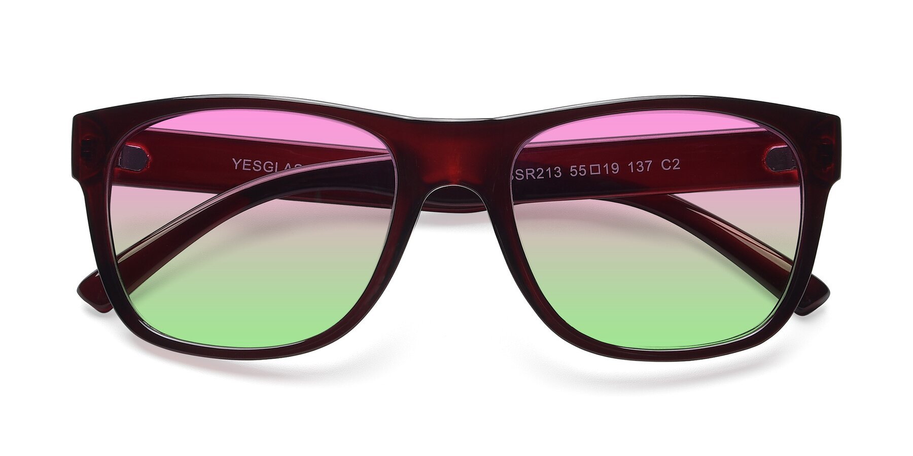 Folded Front of SSR213 in Wine with Pink / Green Gradient Lenses
