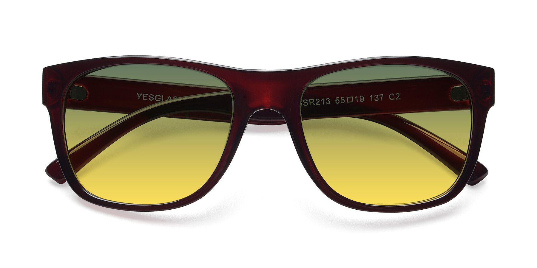Folded Front of SSR213 in Wine with Green / Yellow Gradient Lenses
