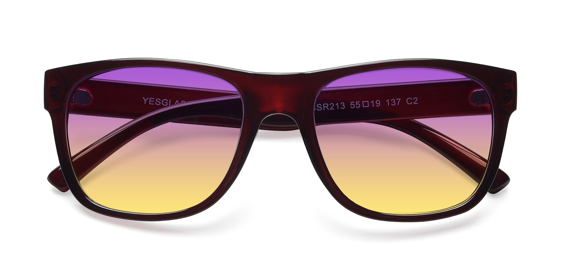 Folded Front of SSR213 in Wine with Purple / Yellow Gradient Lenses