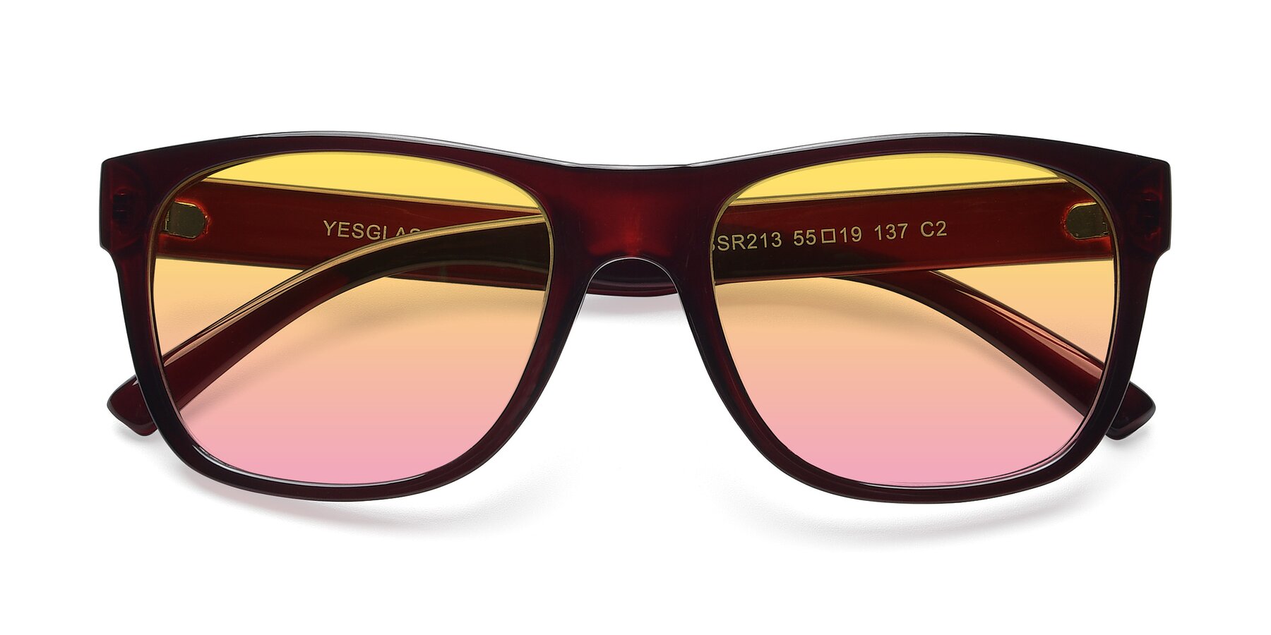 Folded Front of SSR213 in Wine with Yellow / Pink Gradient Lenses