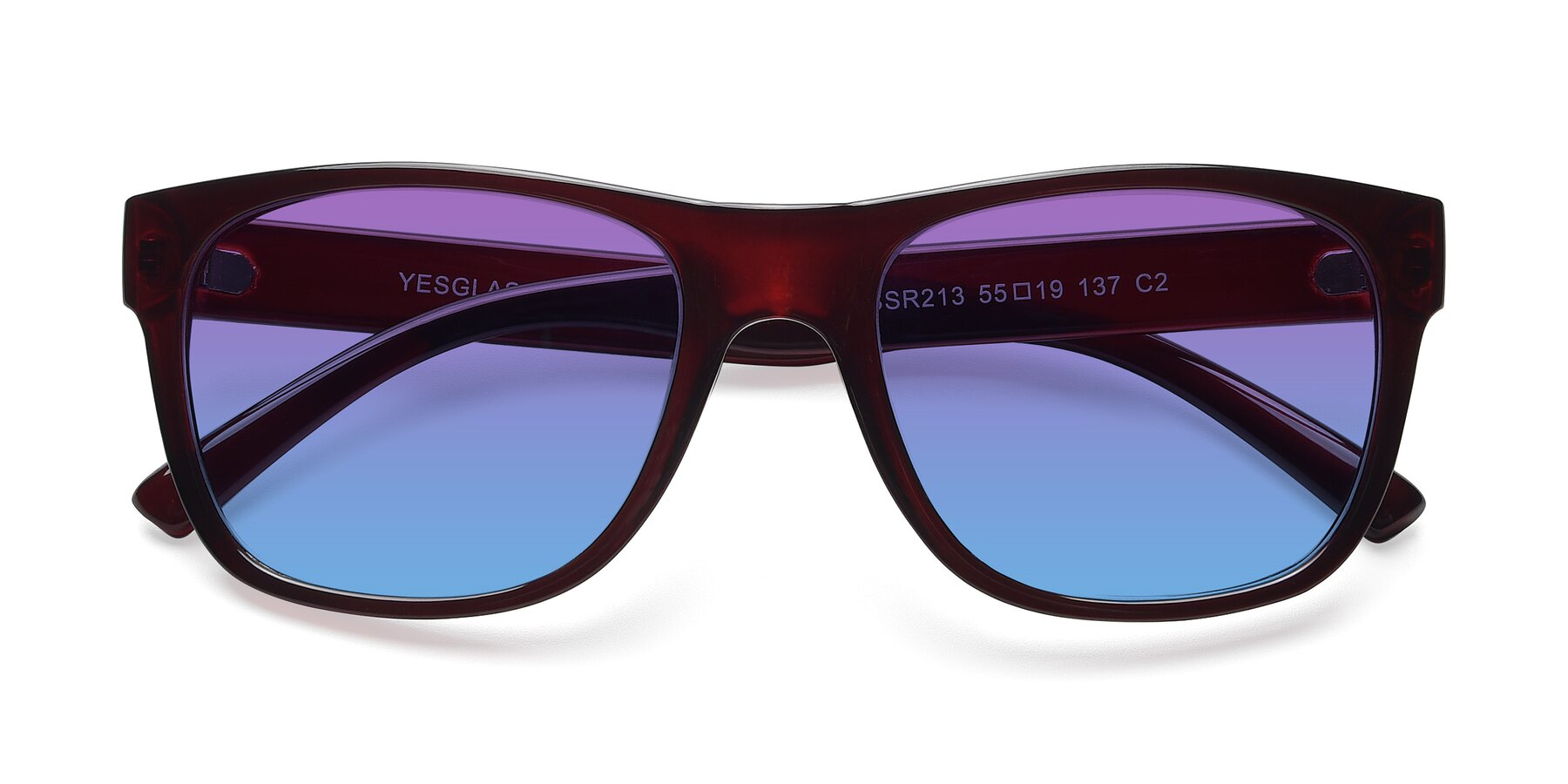 Folded Front of SSR213 in Wine with Purple / Blue Gradient Lenses