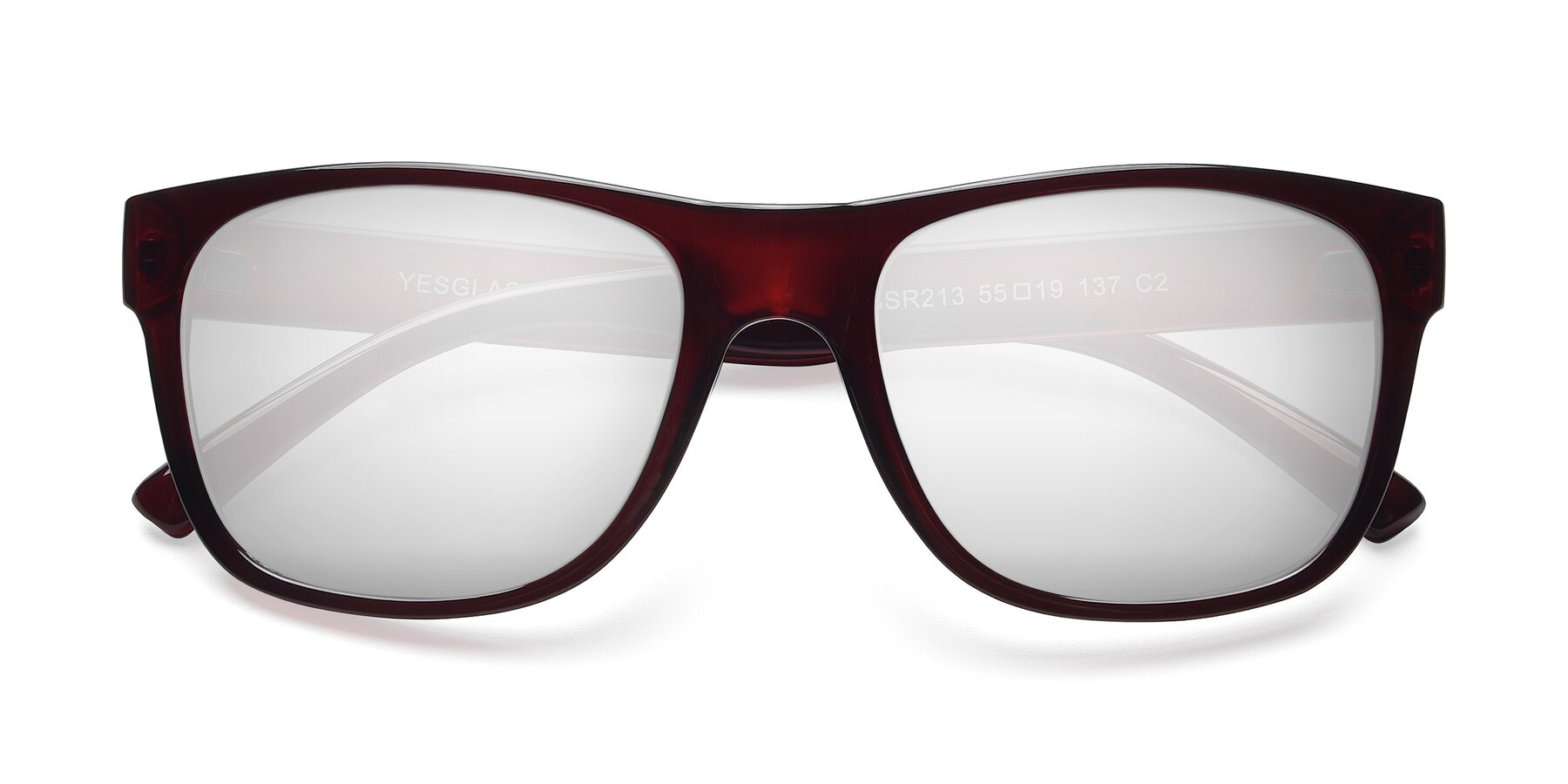 Folded Front of SSR213 in Wine with Silver Mirrored Lenses
